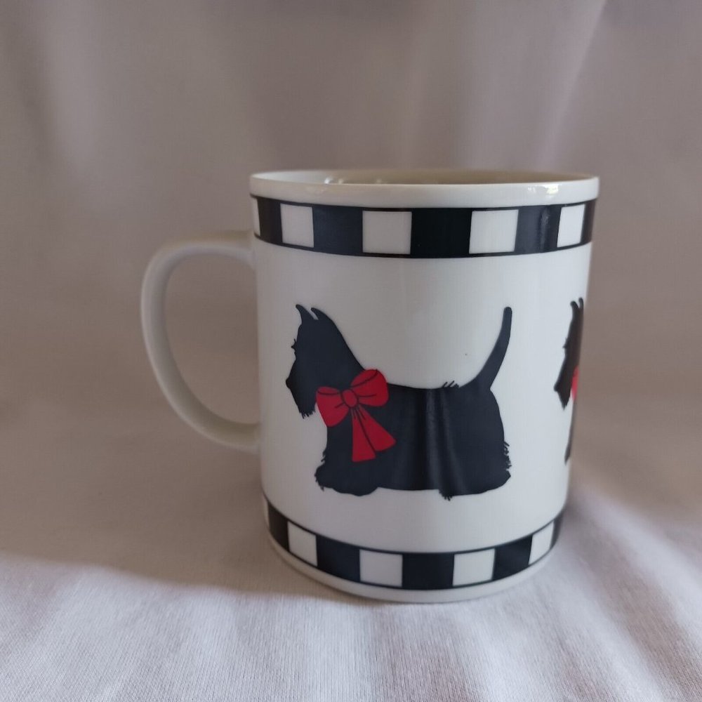 Dept 56‎ Scottie Dog Mug Cup Porcelain Black and White Checker Border